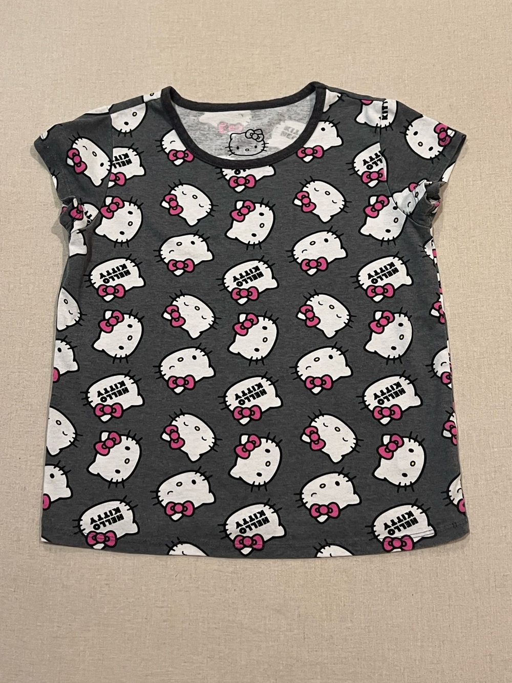 Hello Kitty Gray Tee with White Hello Kitty Faces School or Play Kids Size 10
